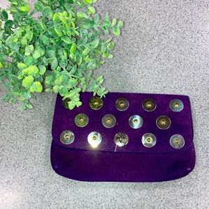 JOSEPH MAGNIN Incredible Vintage purple Suede clutch w/modern silver disc detail